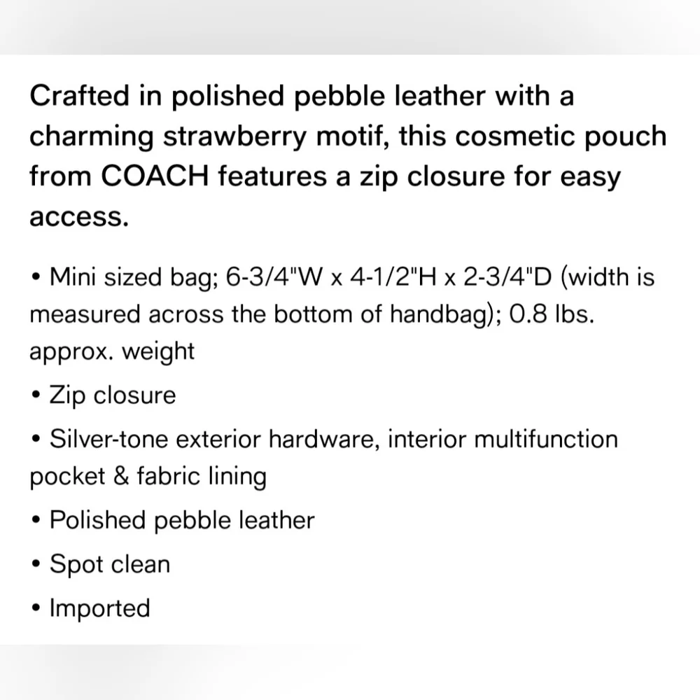 NWY Coach White Strawberry Print Ladies Leather Cosmetic Pouch